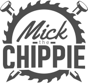 site logo, which is an image of a circular saw blade with stylized text in the center that says mick the chippie